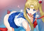  1girl all_fours ass bangs bare_shoulders bishoujo_senshi_sailor_moon blonde_hair blue_sailor_collar breasts choker cleavage commentary_request crescent crescent_earrings derivative_work diadem earrings elbow_gloves from_above gloves hair_over_shoulder heart heart_choker hews_hack jewelry leash open_mouth panties parted_bangs red_choker red_footwear sailor_collar sailor_moon sailor_moon_redraw_challenge sailor_senshi_uniform screencap_redraw thighs tile_floor tiles tongue tongue_out tsukino_usagi twintails underwear white_panties 