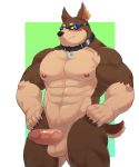  abs absurd_res anthro balls blush canid canine canis collar dobermann dogoronumber3 domestic_dog english_text erection eyewear genitals good_boy hi_res male mammal muscular muscular_male nipples nude pecs penis pinscher solo sunglasses text tokyo_afterschool_summoners video_games xolotl 