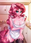  2020 5_fingers absurd_res anxiety-chan apron big_breasts breasts clothing colored_nails cupcake cutie_mark detailed_background digital_media_(artwork) equid equine eyebrows female fingers food friendship_is_magic hi_res inside kitchen legwear looking_at_viewer mammal my_little_pony nails navel pinkie_pie_(mlp) solo text thigh_highs url 