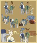  anthro anthro_on_anthro antlers beastars book brown_body brown_fur canid canine canis cervid cervine clothed clothing dialogue domestic_rabbit dregadude english_text erection erection_under_clothing female fur grey_body grey_fur group hand_holding haru_(beastars) hi_res horn humor interspecies lagomorph legoshi_(beastars) leporid louis_(beastars) male male/female male/male mammal oryctolagus rabbit reading red_deer school_uniform text uniform white_body white_fur wolf 