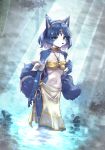  2020 accessory anthro blue_hair breasts canid canine claws clothing female fox fur green_eyes hair hair_accessory hairband hi_res jewelry krystal loincloth mammal markings namagakiokami navel necklace nintendo partially_submerged solo star_fox tailband tribal_markings video_games water wet 