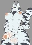  7fukuinu absurd_res anthro areola balls big_breasts big_nipples big_penis black_nose breasts censor_bar censored cheek_tuft chest_tuft crotch_tuft erect_nipples erection facial_tuft front_view fur genitals glistening glistening_balls grey_background grey_body grey_fur grin gynomorph hand_on_hip hand_on_penis hi_res holding_hip holding_penis humanoid_genitalia humanoid_penis intersex looking_at_viewer looking_down low-angle_view mammal mosaic_censorship multicolored_body multicolored_ears multicolored_fur navel neck_tuft nipples nude penis portrait presenting presenting_penis puffy_areola raised_tail simple_background slit_pupils smile solo standing striped_body striped_fur stripes three-quarter_portrait tuft two_tone_body two_tone_ears two_tone_fur two_tone_tail waiting white_body white_fur yellow_eyes 