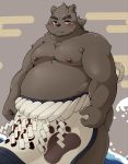  2020 anthro belly blush brown_body brown_fur fur hi_res humanoid_hands kemono male mammal moobs nipples overweight overweight_male pomupomu490 scar solo sumo ursid 