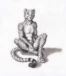  0laffson 2020 4_toes 5_fingers anthro cheetah chest_tuft claws collarbone crossed_legs digitigrade felid feline fingers front_view fur graphite_(artwork) greyscale hi_res looking_aside male mammal monochrome nude pencil_(artwork) sitting sketch slim smile solo spots spotted_body spotted_fur toes toroka traditional_media_(artwork) tuft 