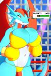  anthro big_breasts blue_body blue_skin boxing_gloves bra breasts clothing confident dragon female gameplay_mechanics handwear health_bar hi_res highlights_(coloring) mlpboxing navel nintendo pok&eacute;mon pok&eacute;mon_(species) red_eyes red_highlights red_wings salamence solo thong underwear video_games wings yellow_clothing 