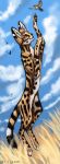  2020 4_toes ambiguous_gender avian bird day detailed_background digital_media_(artwork) duo feathered_wings feathers felid feline feral flashw flying hi_res mammal outside paws serval sky toes wings 