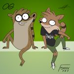  1:1 absurd_res anthro cartoon_network clothed clothing duo foxxx hi_res looking_at_viewer male mammal nude procyonid raccoon raymondfoxxx regular_show rigby_(regular_show) 