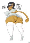  anthro big_butt butt butt_pose clothed clothing dialogue domestic_cat felid feline felis female footwear hi_res high_heels holding_butt huge_butt kitty_katswell legwear looking_back low-angle_view mammal nickelodeon nipple_outline pose saltyxodium shoes simple_background solo t.u.f.f._puppy thick_thighs thigh_highs thong underwear white_background 