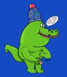  alligator alligatorid belly blue_background cartoon_network chowder_(series) crocodile crocodilian crocodylid facial_hair genitals green_body green_skin haven_(artist) hi_res male moobs mustache officer_grinder penis pubes reptile scalie simple_background smile solo 