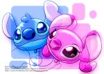  2018 alien angel_(lilo_and_stitch) animate_inanimate balloon blue_body blue_nose disney experiment_(lilo_and_stitch) eyelashes female head_only lilo_and_stitch makishi_ookami male no_sclera pink_body pink_inner_ear pink_nose signature smile stitch_(lilo_and_stitch) text url 