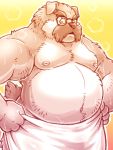  2020 3:4 anthro belly canid canine canis domestic_dog eyewear glasses hi_res humanoid_hands kemono male mammal moobs nipples overweight overweight_male solo towel wet zapapanda 