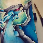  animal_focus art_tools_in_frame blue_fire charizard commentary english_commentary fangs fire highres mega_charizard_x no_humans open_mouth painting_(medium) photo_(medium) pokemon pokemon_(creature) red_eyes solo tendou-kuzunoha traditional_media watercolor_(medium) 