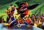 absurd_res anthro bhaskar655 chance_furlong city city_background crossed_arms crouching duo hanna-barbera hi_res jake_clawson male mask muscular pilot pilot_suit swat_kats turbokat