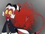 bow_tie demon happy helluva_boss hi_res horn imp looking_at_viewer male moxxie_(helluva_boss) solo spade_tail sparkplugusa standing suite tail