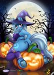  anthro big_breasts breasts butt candy chiropteran equid female feral food friendship_is_magic hi_res horn jack-o&#039;-lantern lifejoyart lollipop looking_back mammal moon my_little_pony night nipple_outline solo star trixie_(mlp) unicorn 