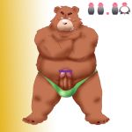  1:1 2014 anthro belly big_dick_day brown_body brown_fur clothing erection fur genitals kemono male mammal overweight overweight_male penis solo toshi_(artist) underwear ursid 