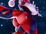  3d_(artwork) anthro breasts butt candy candy_cane christmas digimon digimon_(species) digital_media_(artwork) female food guilmon hi_res holidays markings nipples picti solo thick_thighs 