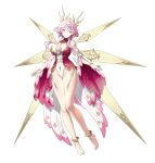  1girl absurdres anklet bare_legs bare_shoulders barefoot blue_eyes breasts bright_pupils bug circuit_board_print cleavage detached_sleeves detached_wings double-parted_bangs elf eversoul fairy_wings floating full_body game_cg gem gold_headdress hair_between_eyes hair_ornament highleg highleg_leotard highres jewelry large_breasts legs_together leotard light_blush multicolored_leotard multiple_wings official_alternate_color official_alternate_eye_color official_alternate_hair_color official_art palette_swap parted_lips pink_hair pink_leotard pointy_ears short_hair short_sleeves solo spider tachi-e transparent_background two-tone_leotard waist_cape wheri_(eversoul) white_pupils wings 