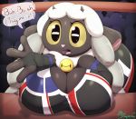  absurd_res anthro big_breasts breasts clothing dialogue english_text female hi_res looking_at_viewer miso_souperstar nintendo open_mouth pok&eacute;mon pok&eacute;mon_(species) solo text video_games wooloo 