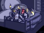 anal bed bed_sheet bedding bodily_fluids digital_media_(artwork) doggystyle drawers drooling duo eeveelution feral flygon_(artist) from_behind_position furniture generation_2_pokemon generation_4_pokemon genital_fluids genitals head_lick internal knot leafeon licking male male/male nintendo penis pixel_(artwork) pokemon pokemon_(species) precum ripparu roland_(flareonmystic) saliva sex tongue tongue_out tryx_(flareonmystic) umbreon