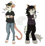 angry anthro anthrofied arm_tattoo background_character barefoot black_bottomwear black_clothing black_pants black_shirt black_topwear bottomwear cigarette clothed clothing crossed_arms dark_hair deadmau5 denim denim_bottomwear denim_clothing domestic_cat duo eyewear facial_piercing feet felid feline felis flannel flannel_shirt fluffy fluffy_tail footprint fur glasses grey_body grey_fur hair half-shaved_head hat headgear headwear heart_tattoo hi_res jeans long_hair looking_at_another looking_at_viewer male mammal mouse multiple_tattoos murid murine neck_tattoo neck_tuft pants pattern_clothing pattern_shirt pattern_topwear pawprint pawprint_tattoo paws piercing plushiecore rodent rodent_tail shirt skrillex skrillex_(copyright) smile smoking standing tail tan_body tan_fur tattoo text topwear tuft yellow_eyes