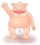  2019 anthro asian_clothing belly blush clothing domestic_pig east_asian_clothing eyes_closed fundoshi humanoid_hands japanese_clothing kemono male mammal moobs navel nipples overweight overweight_male simple_background solo suid suina sus_(pig) toshi_(artist) underwear white_background 