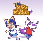 2025 animal_crossing anthro barefoot big_head blue_bottomwear blue_clothing blue_eyes blue_helmet blue_pants blue_shorts bottomwear breasts brown_nose cel_shading character_name chibi cleavage clothed clothing digital_media_(artwork) duo english_text eyebrow_through_hair eyebrows eyelashes facial_hair fake_ears featureless_feet featureless_hands feet female footwear fully_clothed fur goatee gradient_background guywiththepie hair heterochromia hi_res lidded_eyes looking_at_viewer male mammal medium_breasts melissa_mouffette mephitid mike_and_melissa mike_chenoweth mouthless multicolored_helmet mustache nintendo open_mouth open_smile pants pink_nose pupils purple_body purple_fur red_clothing red_shirt red_topwear shaded shadow shirt shoes short_hair shorts simple_background skunk smile snout style_emulation tan_body tan_skin text text_on_clothing text_on_shirt text_on_topwear topwear translucent translucent_hair walking white_background white_body white_clothing white_footwear white_fur white_hair white_shirt white_shoes white_topwear yellow_eyes yellow_helmet