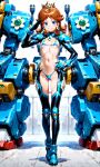  1girl ai-generated confident full_body heroic highleg highres looking_at_viewer mario_(series) mecha mechabare non-web_source pilot princess_daisy robot salute smile solo standing tagme 