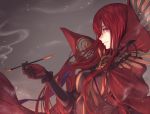  1girl absurdres breasts cape chain fate/grand_order fate_(series) highres long_hair oda_nobunaga_(fate)_(all) oda_nobunaga_(maou_avenger)_(fate) pipe profile red_eyes red_hair smoke smoking yasu_(segawahiroyasu) 