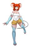  animal_humanoid bottomwear breasts cleavage clothed clothing female freckles hair hi_res humanoid mammal mammal_humanoid mouse_humanoid murid murid_humanoid murine murine_humanoid red_hair rodent rodent_humanoid shorts simple_background solo teaspoon white_background 