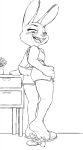  3_toes anthro blush claws clothing disney duo feet female flip_flops foot_fetish foot_focus footwear gum-k hi_res judy_hopps male male/female micro monochrome nick_wilde sandals smile soles toe_claws toes underfoot zootopia 