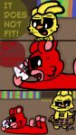 anthro avian bear bird black_eyes bobby_bearhug bodily_fluids bookshelf chicken comic drawing duo female furniture galliform gallus_(genus) hi_res jewelry kickinchicken kneeling library lying male male/female mammal mob_entertainment necklace on_front paper phasianid poppy_playtime pupils red_body smiling_critters speech_bubble sweat sweatdrop text tinky white_pupils yellow_body
