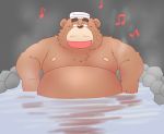  2019 anthro bathing belly brown_body brown_fur fur kemono male mammal moobs nipples overweight overweight_male solo toshi_(artist) towel ursid water 