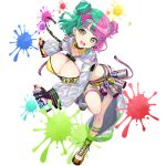  :3 bikini black_gloves bob_cut breasts cleavage diagonal_bangs dolphin_wave double_bun game_cg gloves graffiti green_hair hair_bun hair_ornament hairclip heart heart_hair_ornament helly_lewis highres holding_spray_can hooded_shrug large_breasts looking_at_viewer multicolored_hair non-web_source official_alternate_costume official_alternate_hairstyle official_art ootomo_takuji open_mouth paint_in_hair paint_splatter pink_hair shoes shrug_(clothing) smile sneakers split-color_hair spray_can spray_paint swimsuit thigh_strap transparent_background two-tone_hair yellow_bikini yellow_eyes 