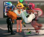  animal_humanoid big_breasts bottomwear breast_squish breasts butt cephalopod cephalopod_humanoid cleavage clothed clothing dark_skin eigaka female female/female hi_res huge_breasts humanoid hyper hyper_breasts inkling marine marine_humanoid mollusk mollusk_humanoid nintendo open_mouth shorts splatoon squish tight_clothing video_games 