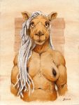  3:4 anthro black_nipples breasts camel camelid dreadlocks dromedary female fur looking_at_viewer mammal navel nipples nude scale_(artist) solo tan_body tan_fur 