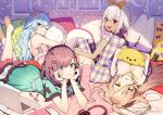  bed breasts cleavage group misoni_comi nijisanji nui_sociere suzuhara_lulu tagme_(character) thighhighs yukishiro_mahiro 