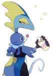  &lt;3 2020 5_fingers ambiguous_gender anthro beverage blue_body blue_eyes blue_fur carrying clothing feral fingers floppy_ears fur gloves handwear inteleon milk nintendo open_mouth pink_nose pok&eacute;mon pok&eacute;mon_(species) popplio reptile scalie simple_background video_games whiskers white_background yellow_eyes 