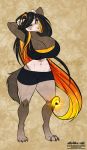  2020 4_toes alishka anthro barefoot big_breasts breasts cleavage clothed clothing digital_media_(artwork) digitigrade female hi_res huge_breasts mammal mustela mustelid musteline smile solo thin_waist toes yellow_nose 