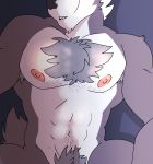  abs absurd_res anthro armpit_hair biceps body_hair canid canine canis chest_hair digital_media_(artwork) fur grey_body grey_fur hair hi_res male mammal muscular muscular_male nintendo nipples nude pecs pubes simple_background smile solo star_fox sylvanedadeer video_games white_body white_fur wolf wolf_o&#039;donnell 