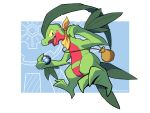  2_fingers 2_toes 4:3 absurd_res ambiguous_gender bandanna countershade_torso countershading fingers fluffythemarsh green_body grovyle grovyle_the_thief hi_res holding_object leaf leaf_hair leaf_tail nintendo open_mouth plant plant_hair pok&eacute;mon pok&eacute;mon_(species) pok&eacute;mon_mystery_dungeon pseudo_hair red_body red_countershading reptile scalie signature solo time_gear toes tongue video_games yellow_scarf yellow_sclera 
