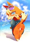  &lt;3 &lt;3_eyes animal_crossing anthro anus audie_(animal_crossing) beach blush bodily_fluids bottomless breasts butt canid canine canis clothed clothing cute_fangs eyewear female genital_fluids genitals hi_res looking_at_viewer looking_back mammal nintendo nipple_outline open_mouth pussy pussy_juice seaside solo sunglasses tongue tongue_out topwear usssar12 video_games water wolf 
