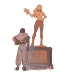  arm_at_side artist_name bouquet d.va_(overwatch) flower from_behind full_body highres holding holding_bouquet humanoid_robot mourning overwatch pink_flower plaque ramattra_(overwatch) robot simple_background standing statue tombstone velinxi white_background 
