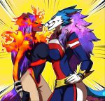  anthro big_breasts breast_squish breasts canid canine canis domestic_dog duo female female/female fire hi_res mammal my_hero_academia sergal smile squish 