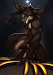 absurd_res anthro backlighting balls big_feet black_body black_fur black_nose bodily_fluids canid canine chest_tuft claws digitigrade dripping feet foreskin fur fuzzy_eyebrows genital_fluids genitals hi_res humanoid_genitalia humanoid_penis light lighting long_claws longblueclaw looking_at_viewer male mammal moon multicolored_body multicolored_fur muscular mythological_canine mythological_creature mythology night painted_claws penis pointy_ears precum precum_drip saggy_balls solo tan_body tan_fur three-point_landing tuft two_tone_body two_tone_fur werecanid werecanine werecreature werewolf yellow_claws yellow_eyes
