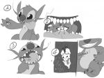  2018 alien ambiguous_gender baby_pok&eacute;mon bodily_fluids claws comic disney experiment_(lilo_and_stitch) eyebrows eyewear feral fur goggles lilo_and_stitch macro male male_pred markings micro monochrome nintendo open_mouth oral_vore pawpads pichu pok&eacute;mon pok&eacute;mon_(species) saliva smile sparky_the_chu stitch_(lilo_and_stitch) teeth toe_claws tongue video_games vore 