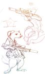  anthro belt bottomless clothed clothing domestic_ferret fangs female gun hair hi_res mammal mustela mustelid musteline oddwilds ponytail ranged_weapon rifle sketch solo teeth weapon 
