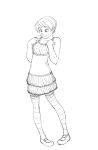 canid canine clothed clothing dogbomber dress ear_piercing ear_ring female hair human imminent_transformation leggings legwear long_socks looking_at_self mammal monochrome mythological_canine mythological_creature mythology piercing ring_piercing simple_background smile solo werecanid werecanine werecreature werewolf white_background