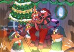 ashfordkingston balls black_body black_fur blush christmas clothed clothing costume elf_costume erection felid feline fur generation_7_pokemon genitals hi_res holidays imminent_sex incineroar male male/male mammal nintendo partially_clothed penis pokemon pokemon_(species) red_body red_fur santa_costume size_difference torracat
