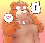  ! &lt;3 2019 anthro belly blush brown_body brown_fur duo eyes_closed fur hug humanoid_hands kemono male male/male mammal overweight overweight_male suid suina sus_(pig) toshi_(artist) ursid wild_boar 